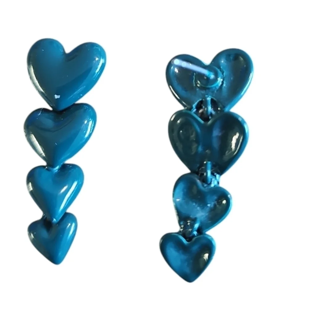 Teal Green Graduating Heart Drop Earrings